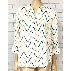 ModCloth Zag Sunny Spirit Women 1X Plus Size Top Cream Button Up Blouse Retro H4